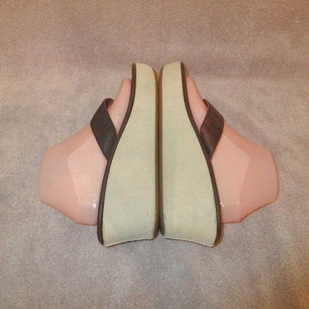 Olukai Melia Leather Sandals Womens 10 Flip Flops Platform Wedge Slip On Beach